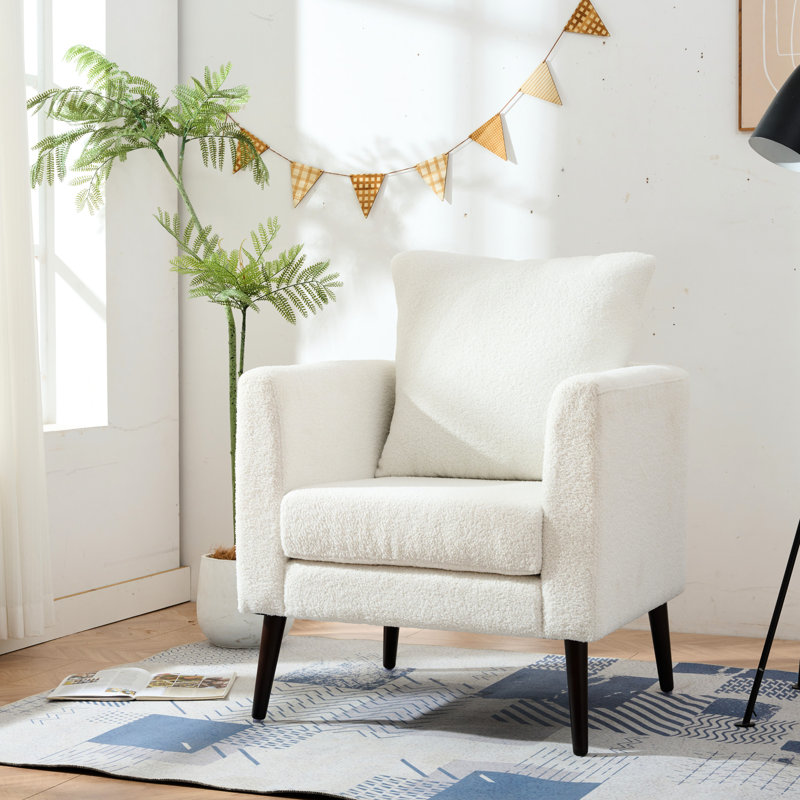 Chaise d'appoint moderne avec support à la taille - blanc pour une meilleure posture en tissu chenille de salon, de chambre à coucher et de bureau