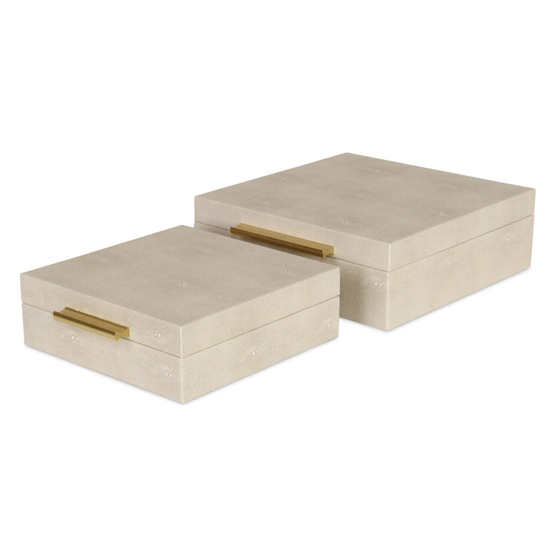 Rebeka 2 Piece Faux Leather Decorative Box Set, Cream