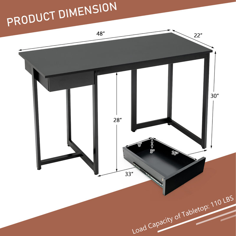 Tacconi Metal Base Computer Desk, Black