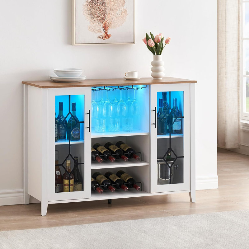 Wine Bar Cabinet With Led Light,Home Coffee Cabinet With Wine And Glass Rack,Kitchen Buffet Sideboard With Storage,Liquor Cabinet For Bar,Dining Room,Kitchen