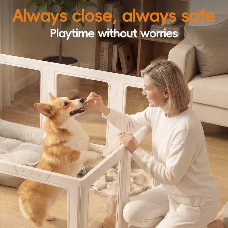  Parc pour chien d'intérieur en acrylique transparent pour petits animaux domestiques, clôture en plastique transparent, blanc, 10 panneaux