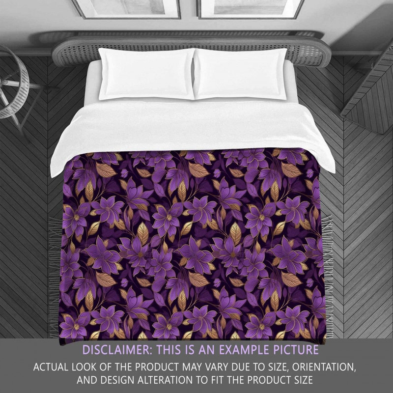Machine Printed Comforter, Queen Comforter, Gold/Purple Floral