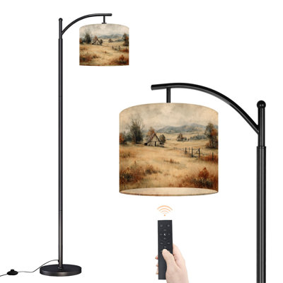 Lampe sur pied à arc avec abat-jour ajustable Rustic Farmhouse Vintage Barn Country Field Landscape Old Wooden Barn Lamp Lamping