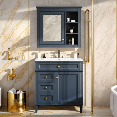 30'' Bathroom Vanity With Top Sink And Mirror Cabinet