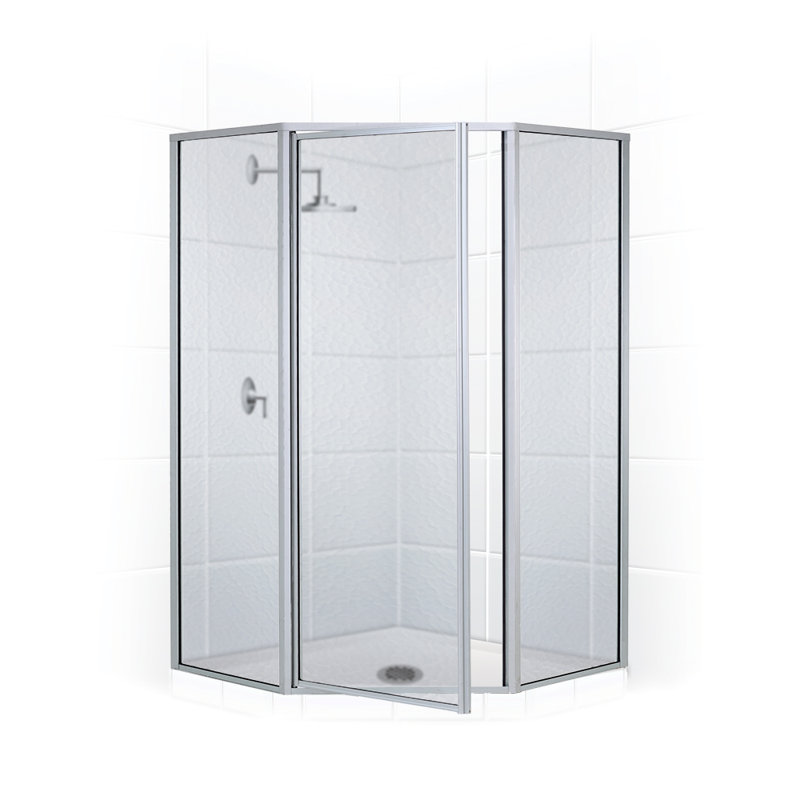 Porte de douche à charnière encadrée 54 po x 70 po néo-angle series Legend, Obscur standard / aquatex, Argent poli (chrome)