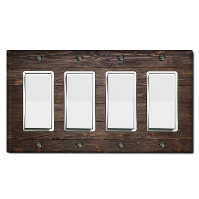 Brown Fence Nature Themed 4 - Gang Rocker Standard Wall Plate