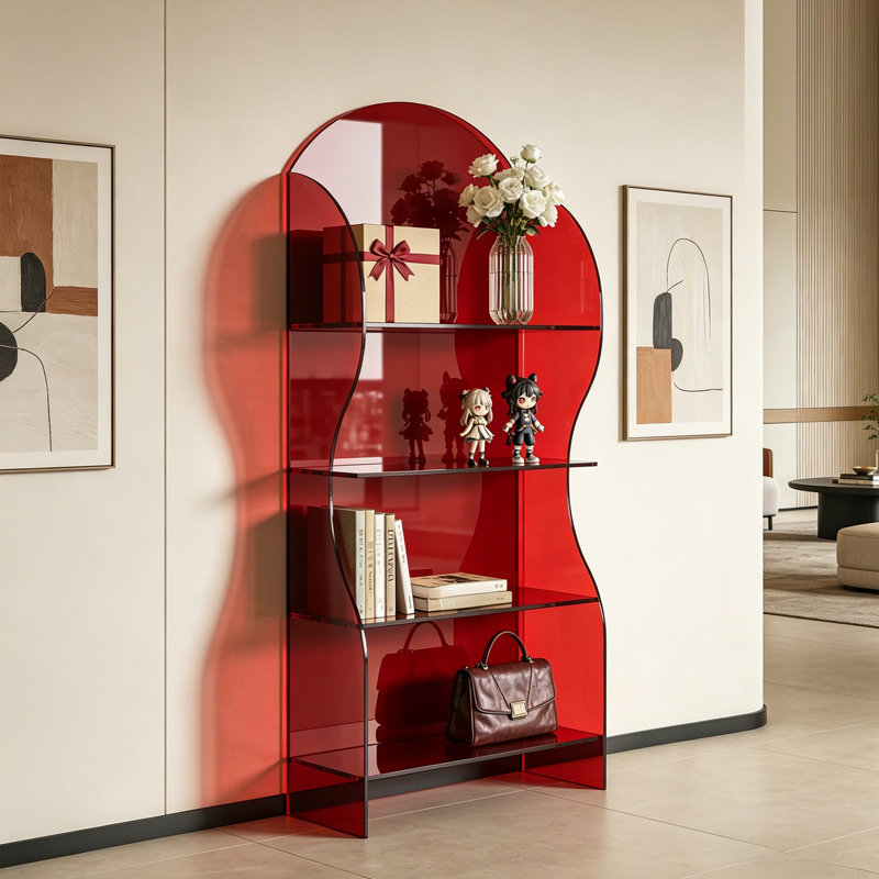 Red Acrylic Display Bookcase, (4 Shelves) 59.06"H x 23.62"W x 11.81"D