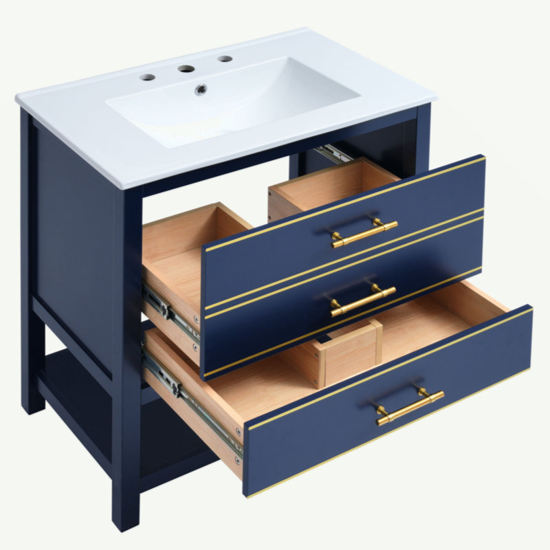 Armoire de meuble-lavabo moderne 30 pouces avec deux tiroirs Openstorge, Bleu