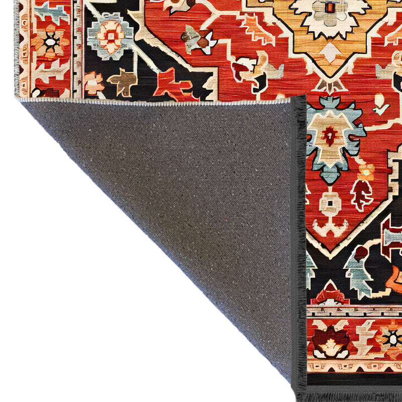 Tapis décoratif rouge multicolore, Tapis de couloir 3 pi 3,37 po x 6 pi 6,74 po