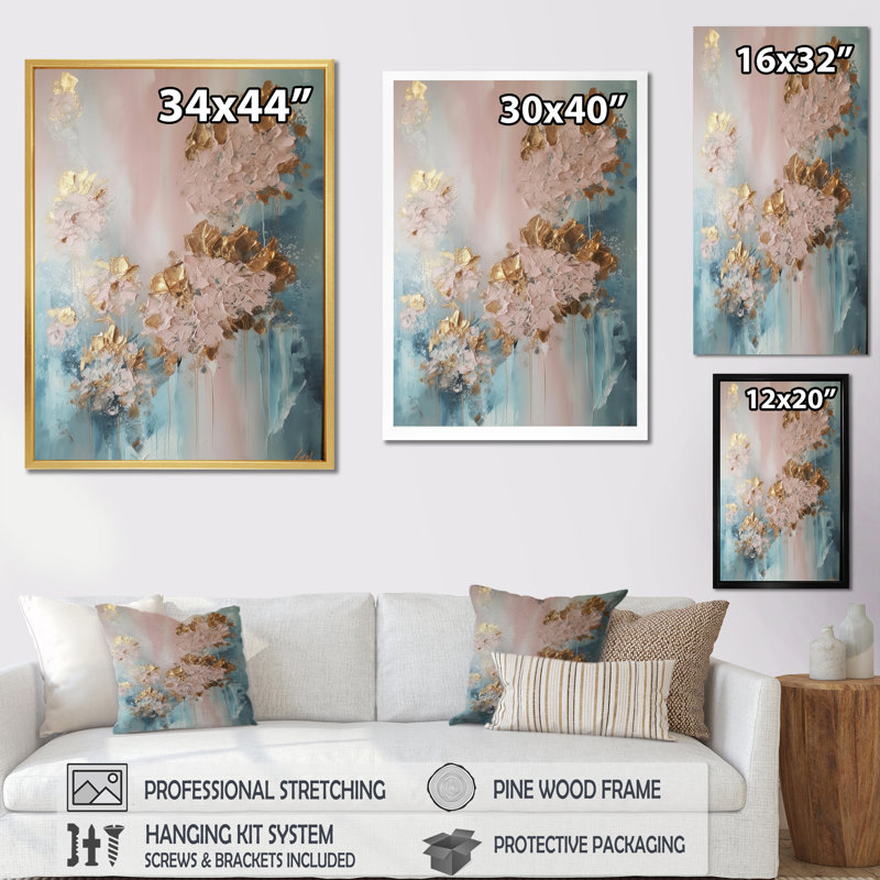 «Abstract Hydrangea Flower In Blossoming Retro I», reproduction sur toile, H 20 po x l 12 po x P 1 po, Cadre flottant blanc