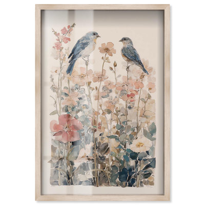 Décoration murale délicate à imprimé floral dans une boîte à ombre par Art Remedy, cadre blond, 24 x 36