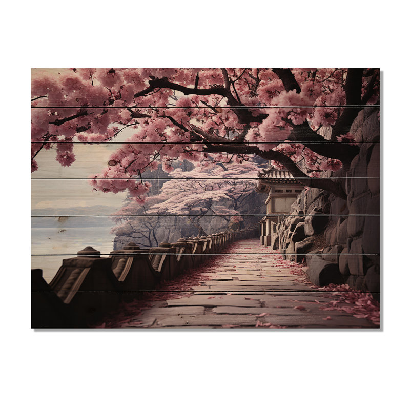 «Japon Art Cherry Blossom», chemin rose sur bois, H 30 po x l 40 po x P 0,78 po