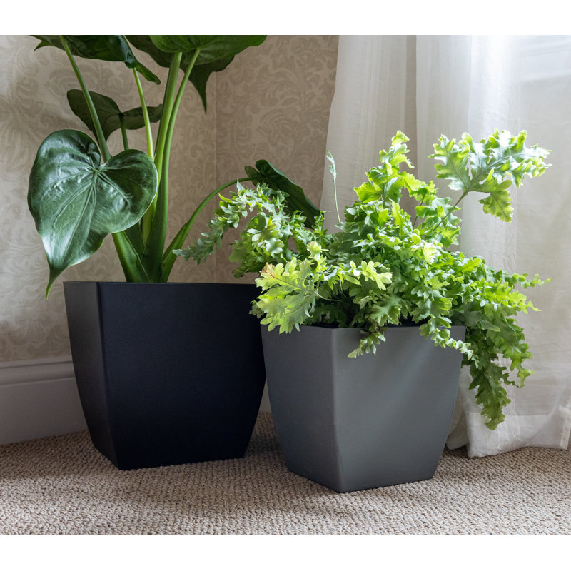 Aria Square Self Watering Planter, Black, 10.07" H x 10" W x 10" D