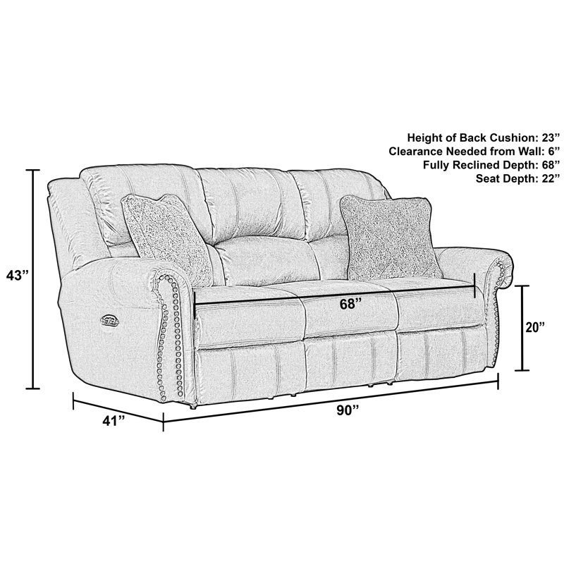 Huling Upholstered 90'' Reclining Sofa, Power