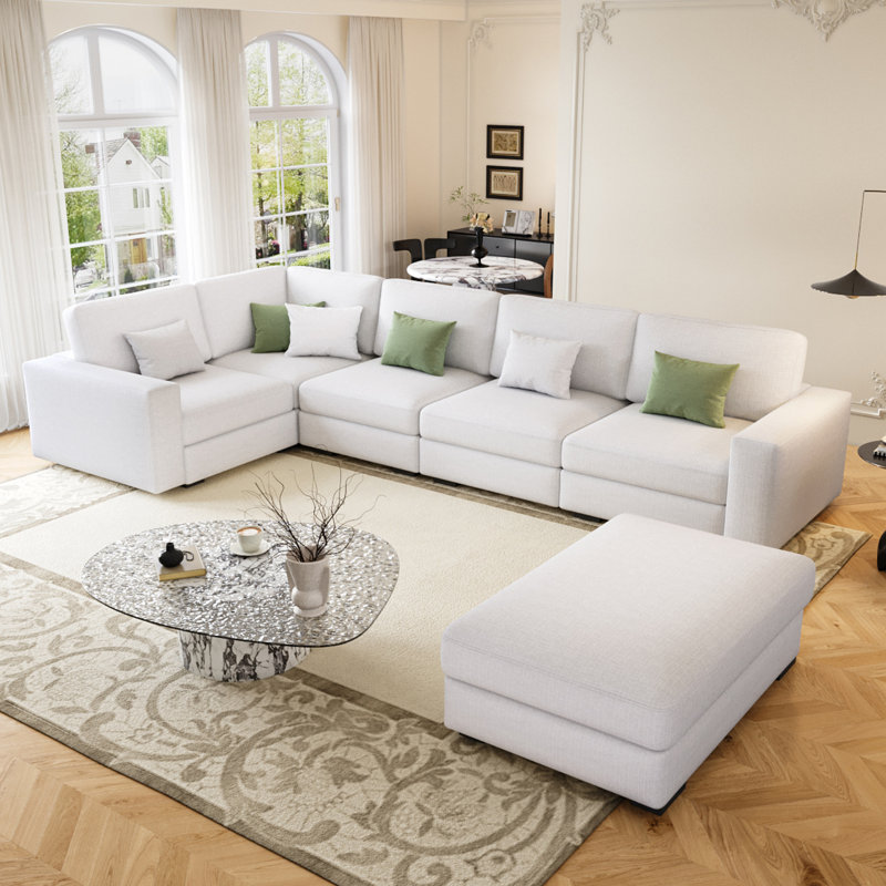 Canapé modulaire rembourré 6 pièces Fouraker, Mélange de lin beige