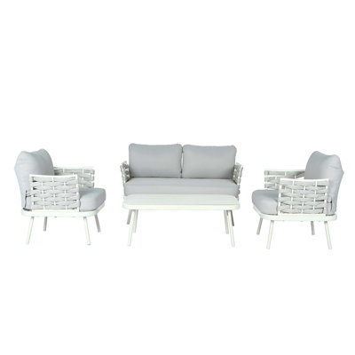 Mariano Steel 4-Pieces Coversation Set, Off White+Grey