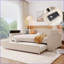 Lit de jour double rembourré en molleton avec audio Bluetooth, accoudoirs de rangement et amp; Lit gigogne, beige pour les petits espaces-335752807-335752804