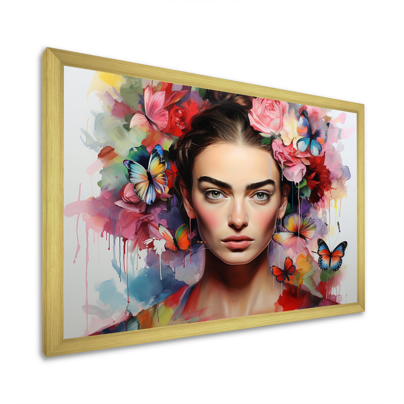 Frida Kahlo, couronne de fleurs, art mural, Cadre doré à coins fermés, H 24 po x l 32 po x P 1 po