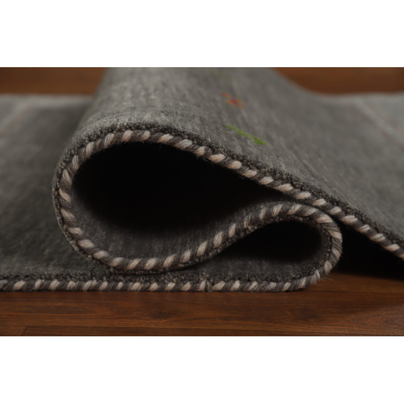 Tapis décoratif tribal en laine gris Gabbeh 3 x 5