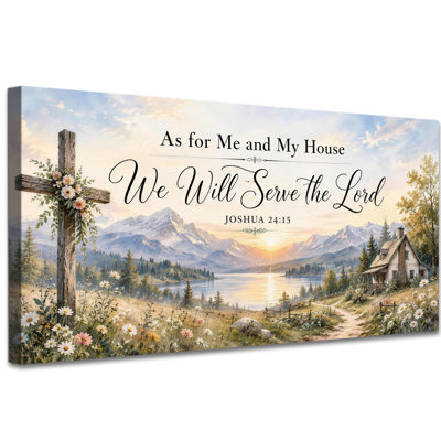 « Quant à moi et à ma maison, nous servirons l’Éternel. » - Décoration murale rustique sur toile avec verset biblique, grand format, style ferme, idéale pour le salon ou la chambre. 20 x 40 pouces (51 x 102 cm).