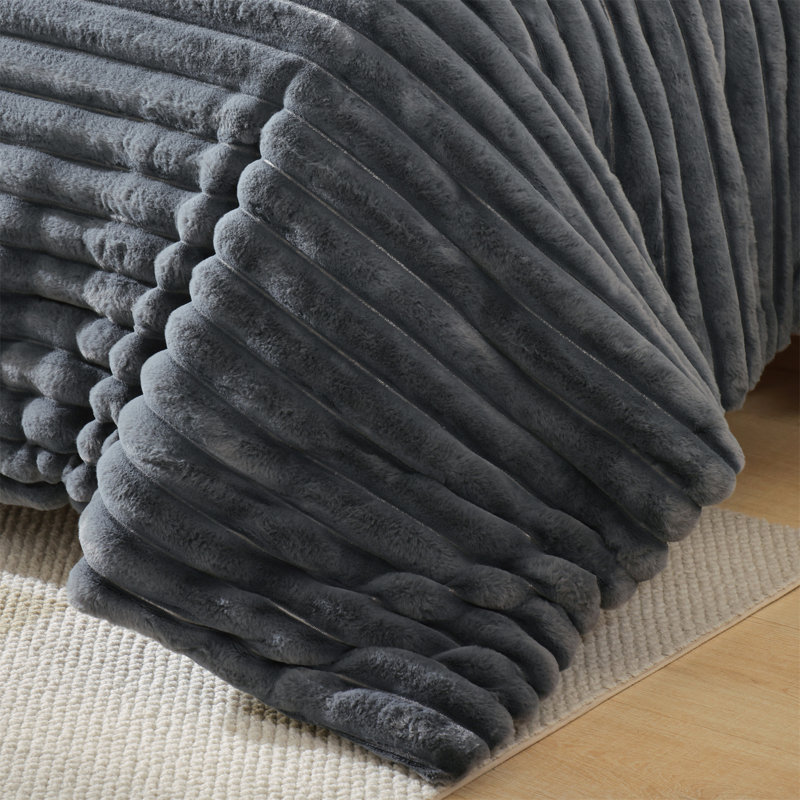 Ensemble d'édredon Fluffy pour lit simple 2 pièces - Ensemble de literie réversible en molleton beige, Gris foncé