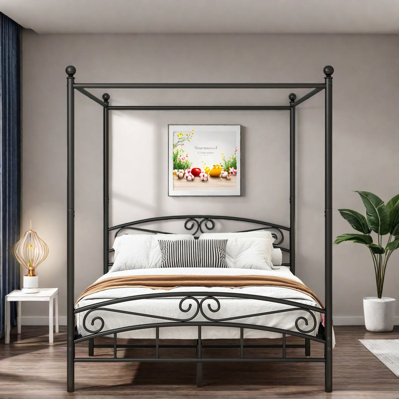 Cadre de lit à baldaquin en métal exquis avec tête et pied de lit, offrant durabilité, confort et modernisation élégante de la chambre à coucher