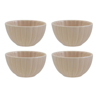 Medium Stoneware Ribbed Bowl With Reactive Glaze