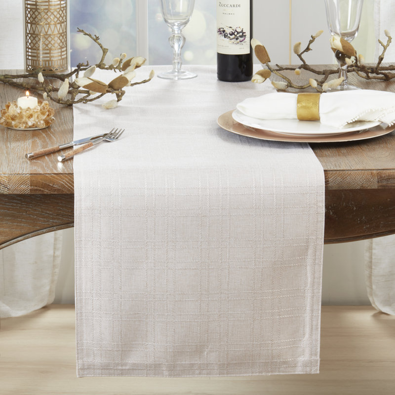 Classic Stitched Plaid Table Runner, 108" L x 16" W, Pink