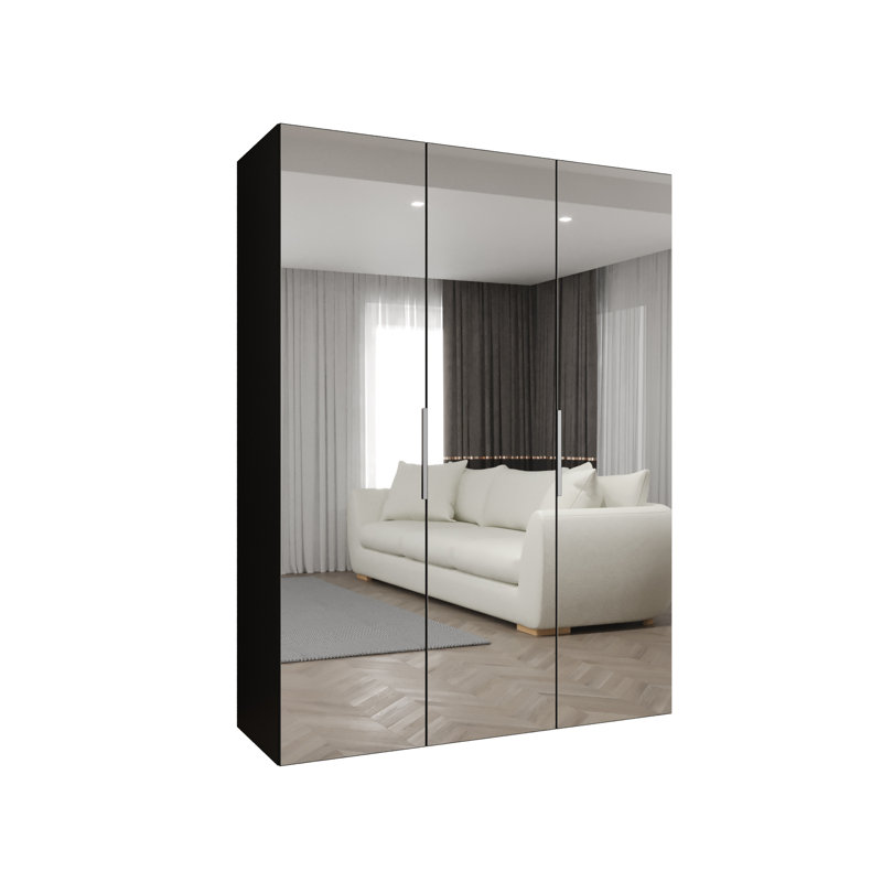 Manufactured Wood Wardrobe, black matt + handles: cashmere