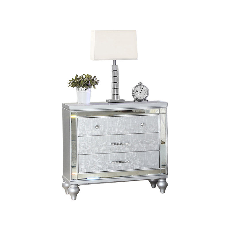 Limann Upholstered Wingback 5PC Bedroom Set, Beige/Silver, Queen