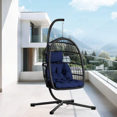Rattan Hanging Egg Chair With Stand, Suitable For Both Indoor And Outdoor Use