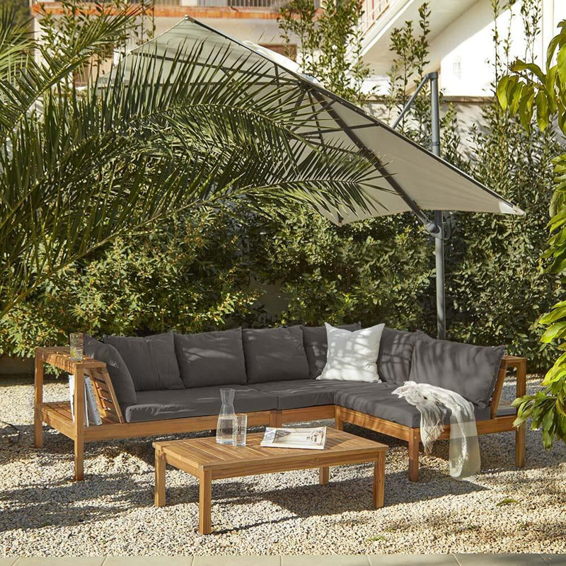 5 - Person Seating Group with Cushions, Grey - Cream Umbrella
