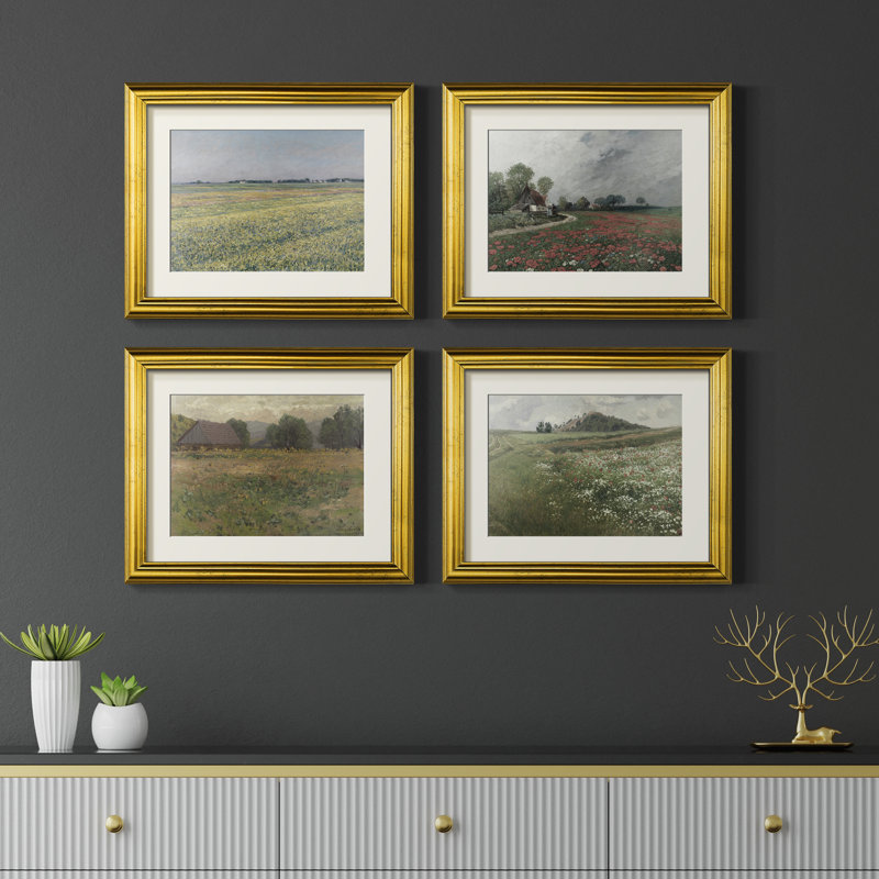 «Vintage Landscape L», ensemble de 4 reproductions encadrées