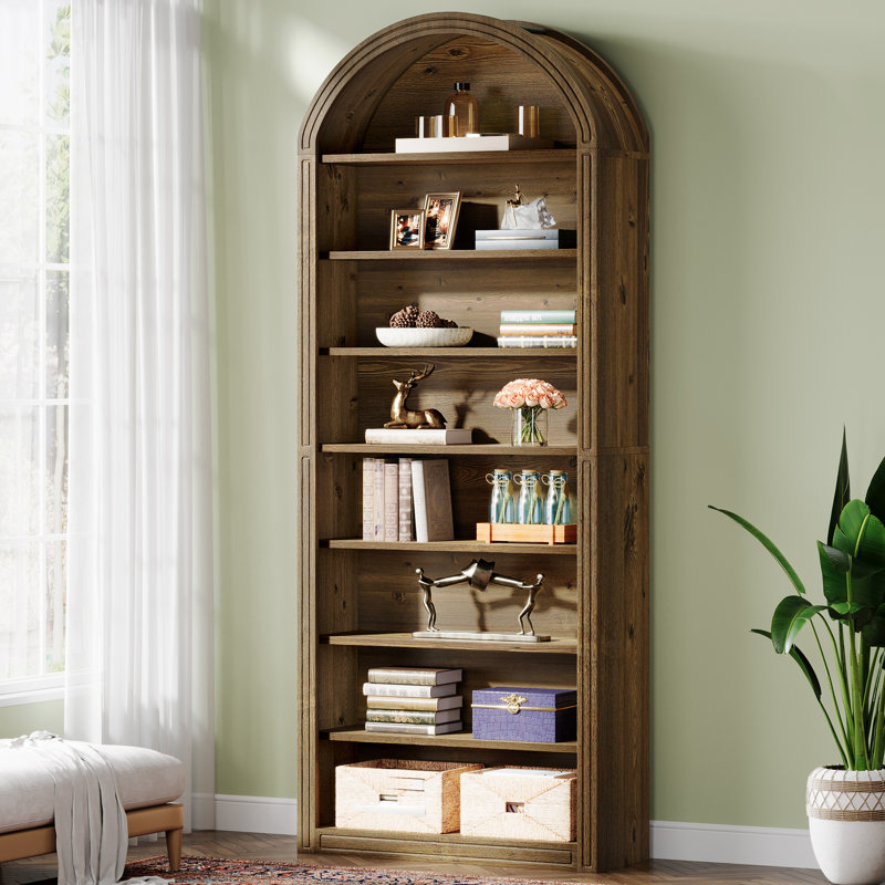 Set Of 2 Tall Arched Bookshelf, Brown