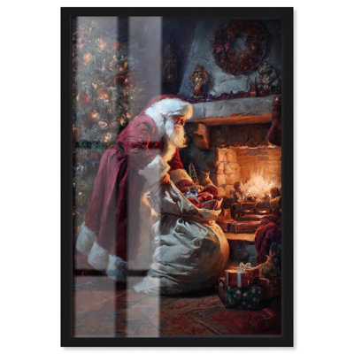 Santa Placing Presents Shadowbox Print Xmas Wall Decor by Art Remedy, Black Frame, 31 x 46