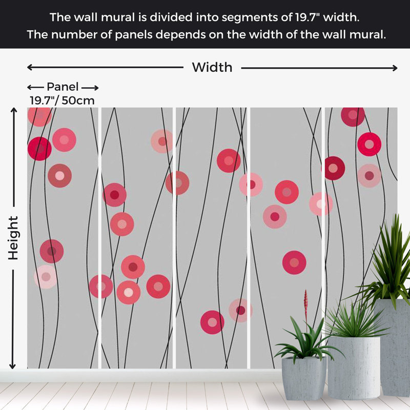 Wall Mural Non-woven - Abstract Dots, 121" L x 157" W, Rosy