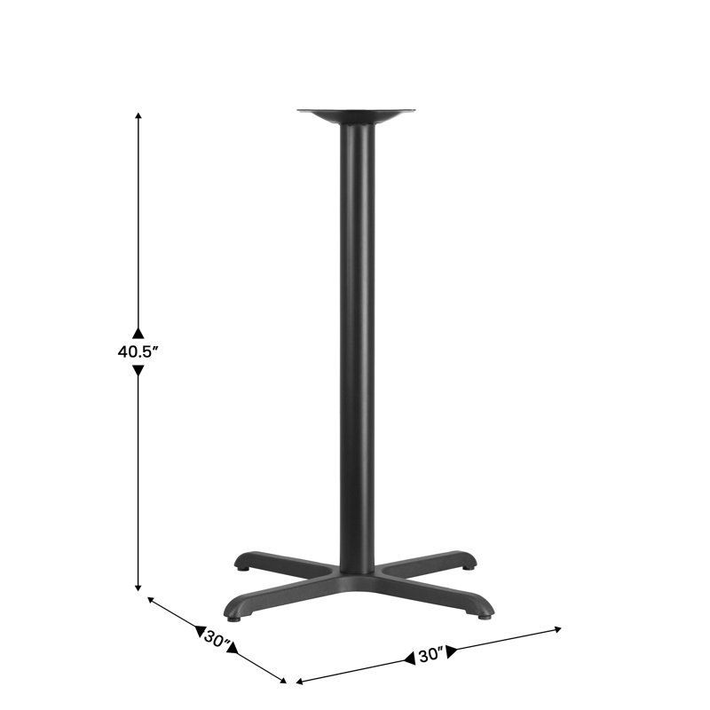 Beverly Restaurant Table X-Base with 3" Dia. Bar Height Column, 30" x 30"