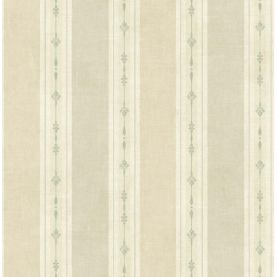 Allizon Designs Metallic Parchment & Sea Green Pollac Stripe Unpasted Wallpaper