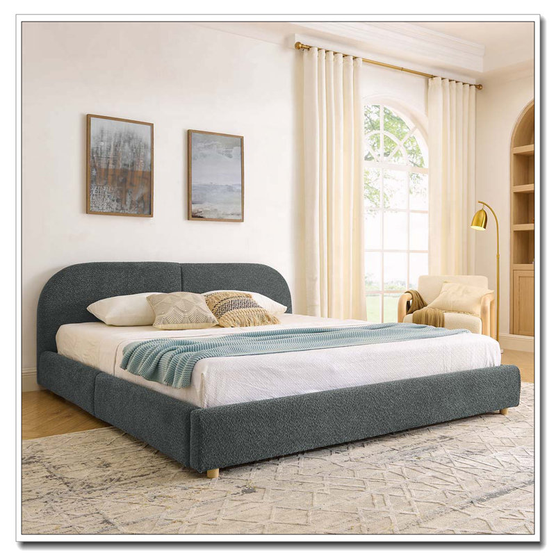 Tête de lit courbée de style moderne et minimaliste avec pieds incurvés et pieds robustes, Très grand lit, Gris foncé, Tiroir