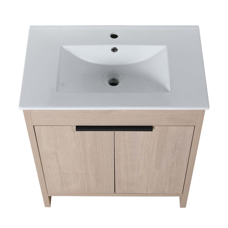 Meuble-lavabo autoportant de 30 pouces avec lavabo en céramique blanche