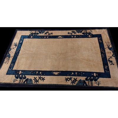 Tapis antique bleu, bleu marine, ivoire et crème antique des années 1920