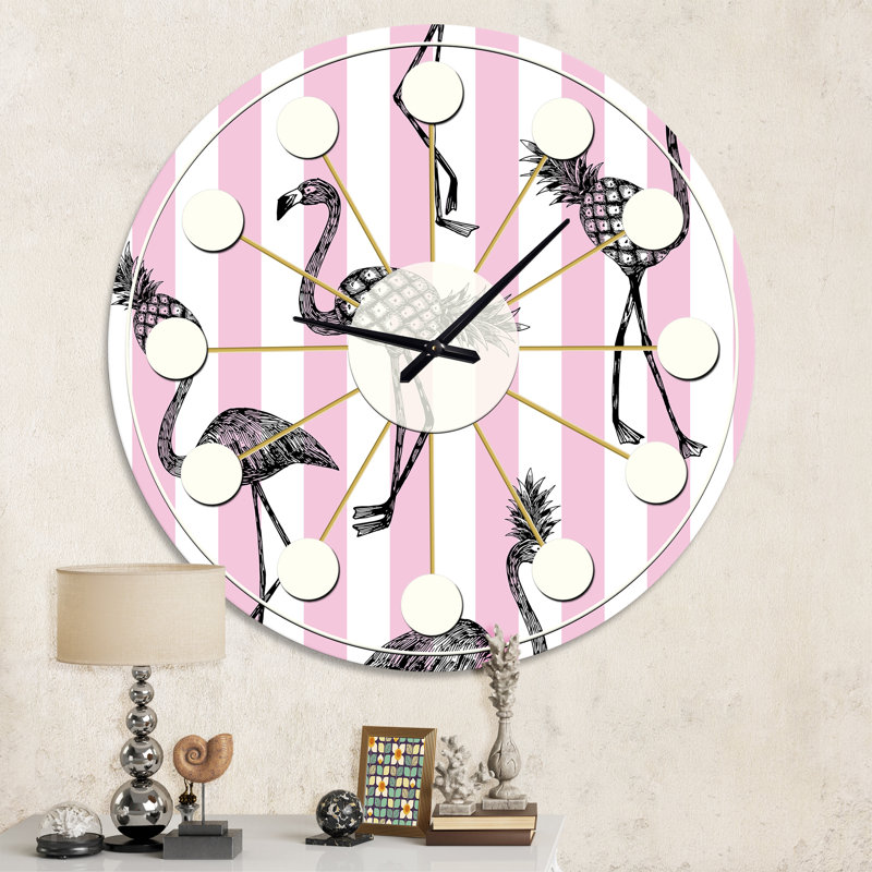 Flamant rose sur horloge murale Mid-Century, Moyenne