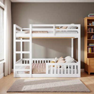 Full Over Full Wood Bunk Bed With Ladder And Guardrails,