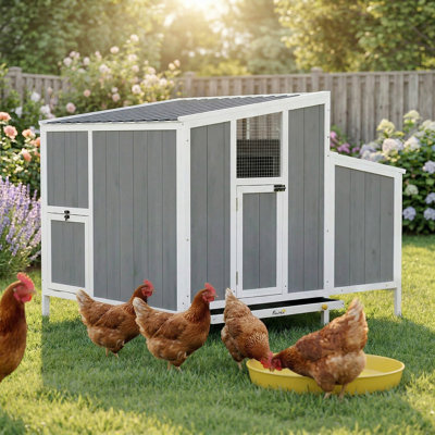 Poulailler, poulailler en bois pour 4 à 6 poules, poulailler d'extérieur avec nichoir, plateau coulissant et toit résistant aux intempéries, cloche à poulailler pour la cour, 48 po x 39 po x 40 po, gris