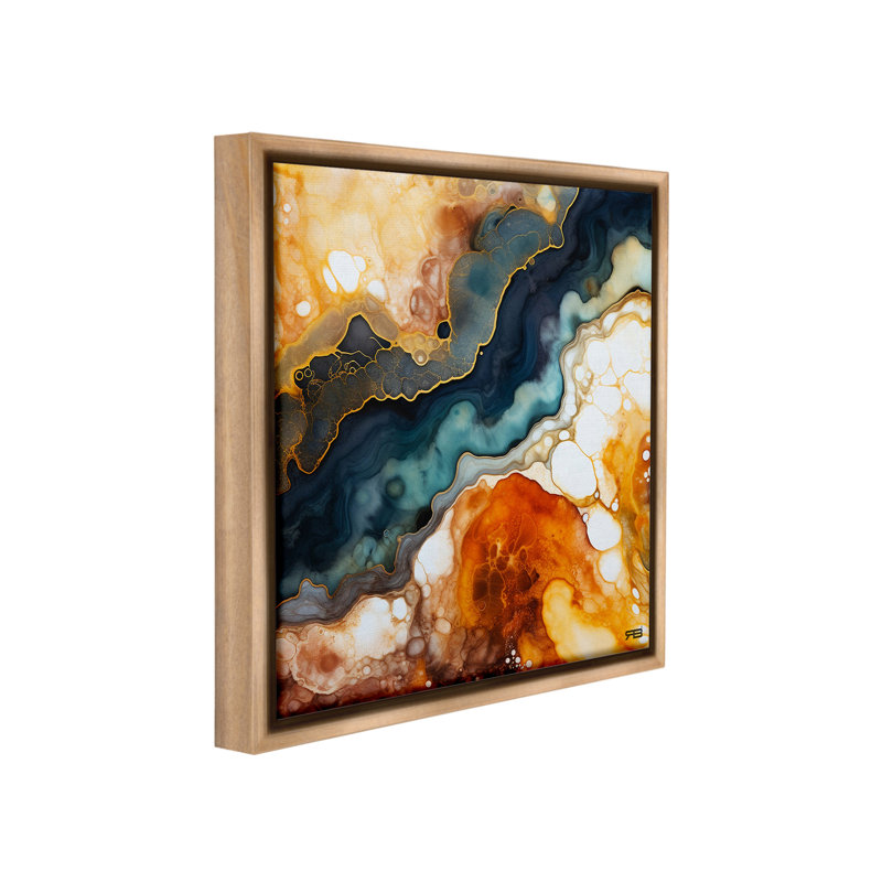"Motif de géode liquide" par RB sur toile, Cadre flottant orme Montalcino, H 18 po x l 18 po