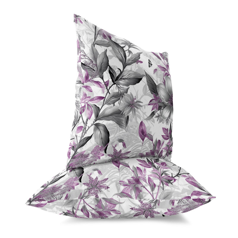 Pink and Gray Floral Broadcloth Square Throw Pillow