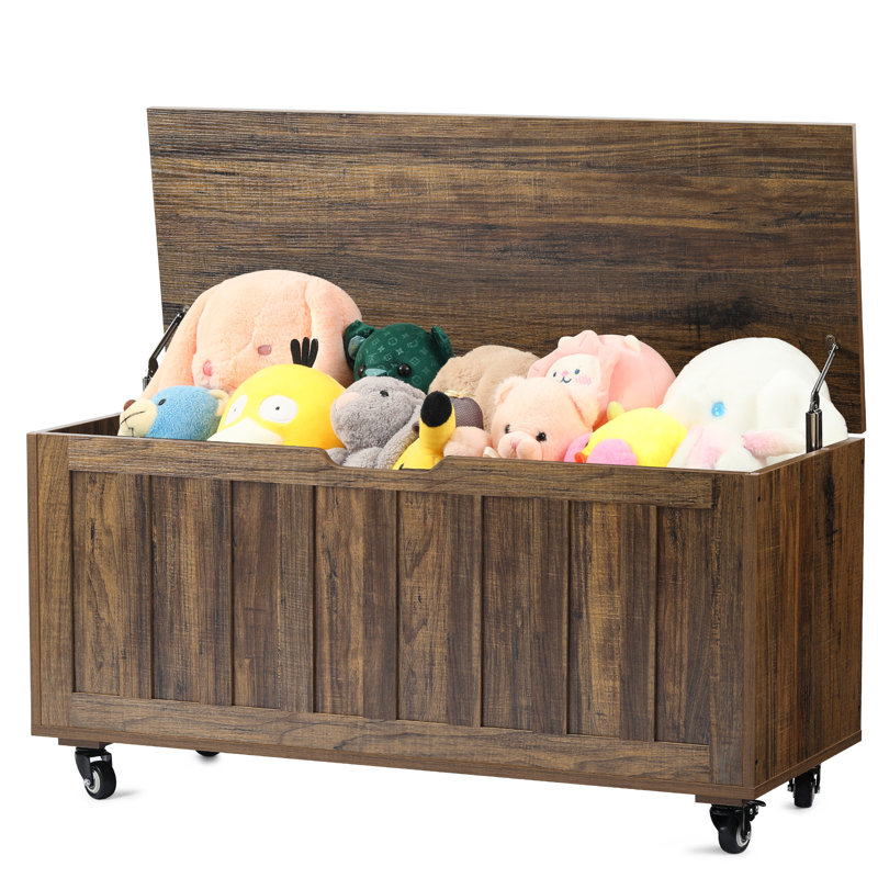 Coffre de rangement de 39,4 pouces, coffre de bout de lit, banc de rangement surdimensionné en bois avec 4 roulettes et charnières de sécurité, organisateur de tabouret à chaussures multifonctionnel pour le salon de la chambre à coucher d'entrée, assemblage facile et peu encombrant