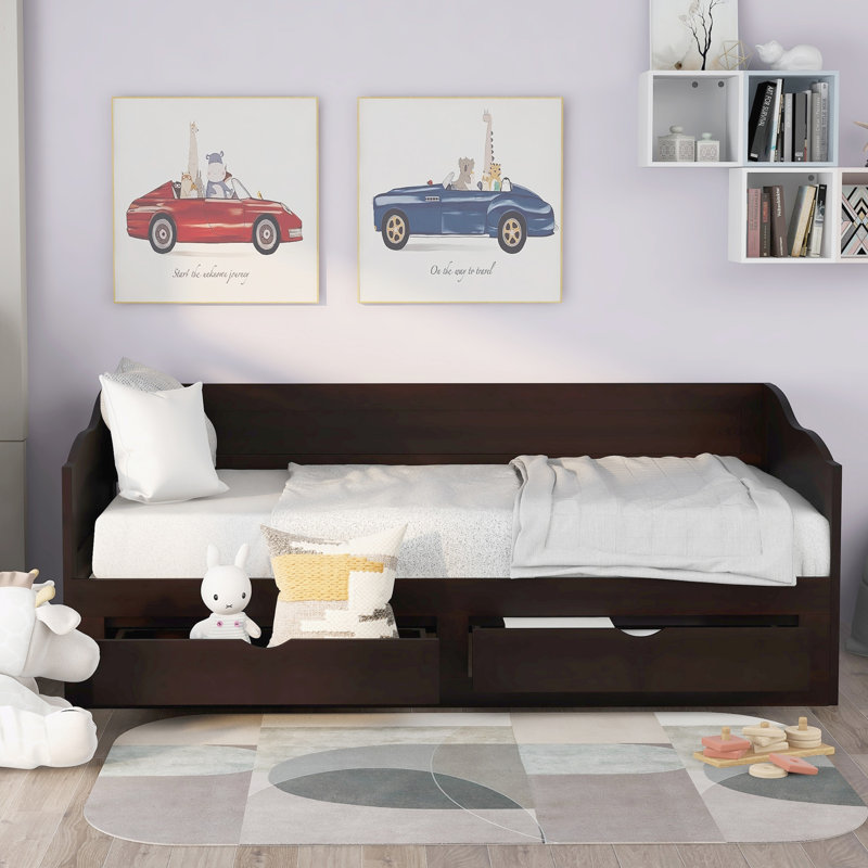 Wooden Daybed with Trundle Bed and Two Storage Drawers, Espresso
