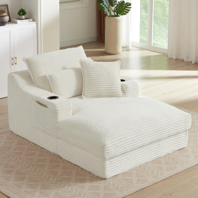 47.2" Corduroy Chaise Lounge Sofa Deep Seat Couch With Storage Bag And Cup Holder - No Assembly Required by Mercer41