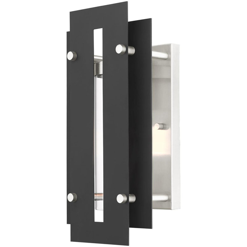 Wall Light, 14" H x 7" W x 7" D, Black/Brushed Nickel
